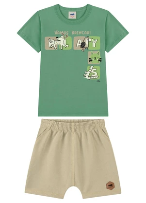 Marlan - Conjunto Bebê Camiseta e Bermuda Sarouel Verde - MARLAN