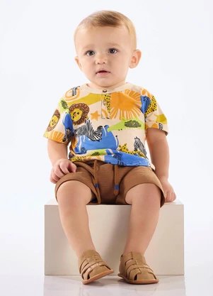 Up Baby - Conjunto Bebê Camiseta e Bermuda Branco - UP BABY