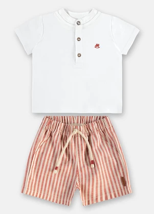 Up Baby - Conjunto Bebê Camiseta e Bermuda Branco - UP BABY