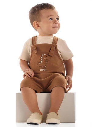 Quimby - Conjunto Bebê Camiseta e Jardineira Bege - QUIMBY