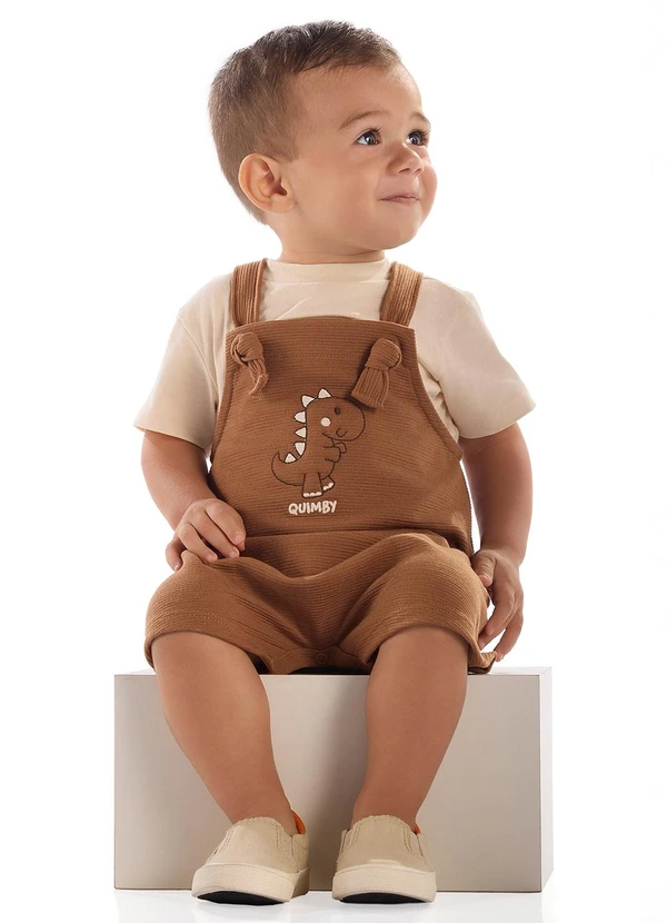 Quimby - Conjunto Bebê Camiseta e Jardineira Quimby Bege