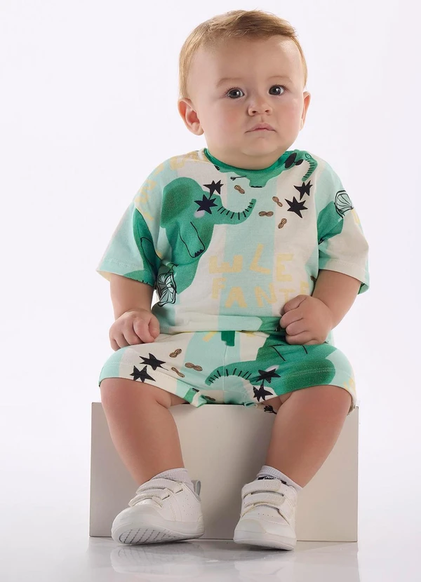 Três e Já - Conjunto Bebê Camiseta e Short Três e Já Branco