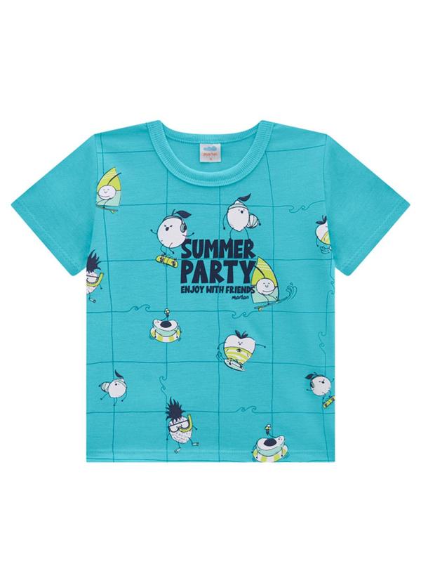 Marlan - Conjunto Bebê Camiseta Meia Malha e Bermuda Azul