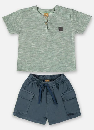 Up Baby - Conjunto Bebê com Bata e Bermuda Verde - UP BABY