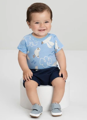 Conjunto Bebê com Body e Bermuda Up Baby Azul - UP BABY