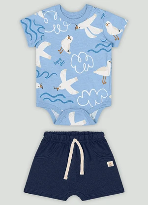 Conjunto Bebê com Body e Bermuda Up Baby Azul - UP BABY