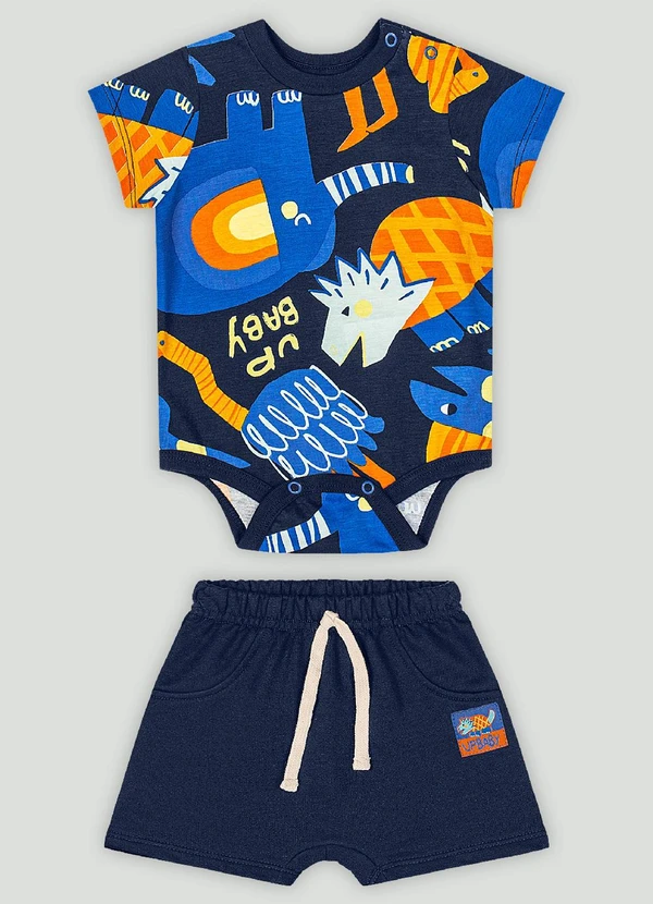 Up Baby - Conjunto Bebê com Body e Bermuda Up Baby Azul