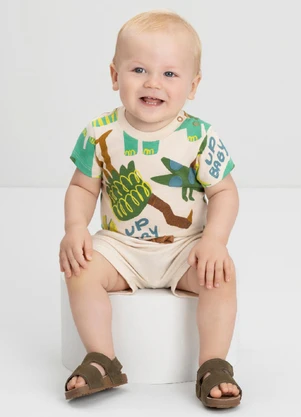 Up Baby - Conjunto Bebê com Body e Bermuda Bege - UP BABY