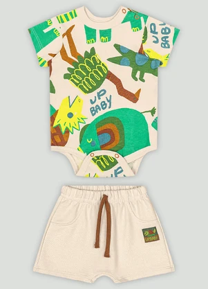 Up Baby - Conjunto Bebê com Body e Bermuda Bege - UP BABY