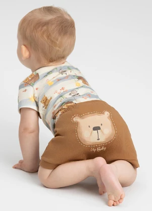 Up Baby - Conjunto Bebê com Body e Bermuda Marrom - UP BABY