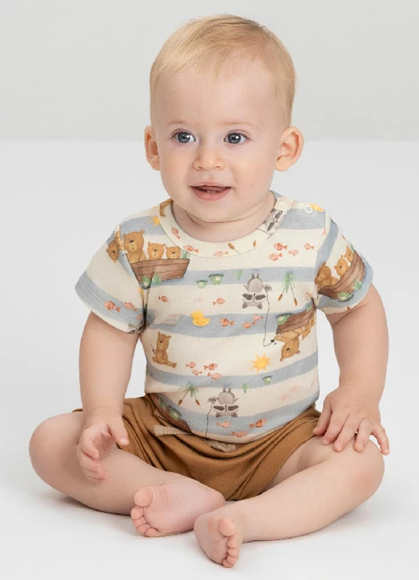 Up Baby - Conjunto Bebê com Body e Bermuda Marrom