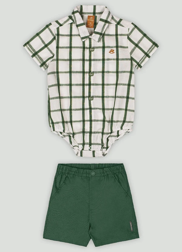 Up Baby - Conjunto Bebê com Body e Bermuda Up Baby Verde