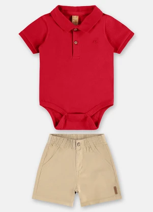 Up Baby - Conjunto Bebê com Body e Bermuda Vermelho - UP BABY
