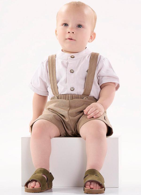 Up Baby - Conjunto Bebê com Body e Jardineira Bege 1