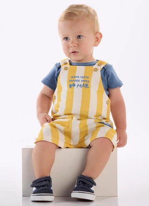 Três e Já - Conjunto Bebê com Body e Jardineira Azul - TRÊS E JÁ