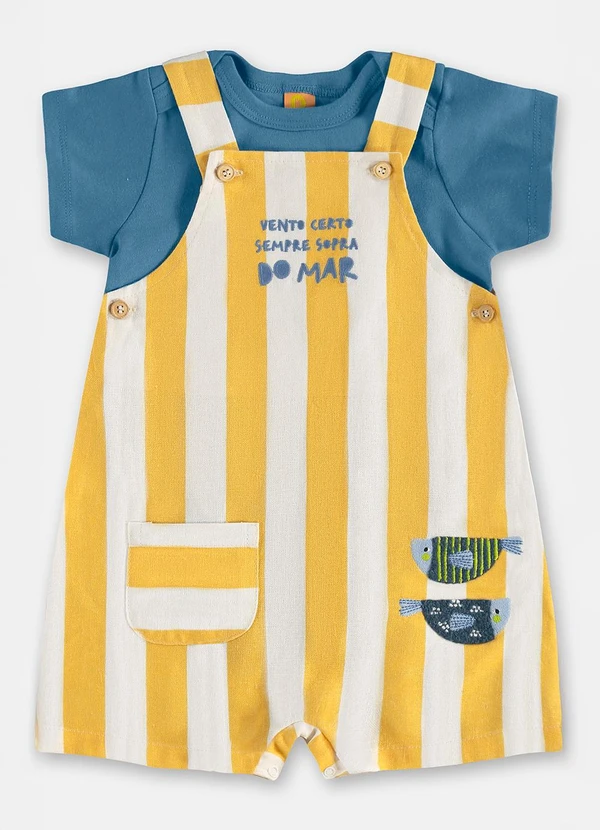 Três e Já - Conjunto Bebê com Body e Jardineira Azul 3