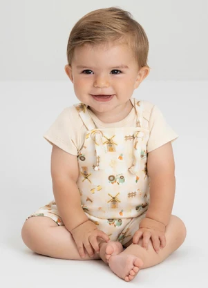 Up Baby - Conjunto Bebê com Body e Jardineira  Bege - UP BABY