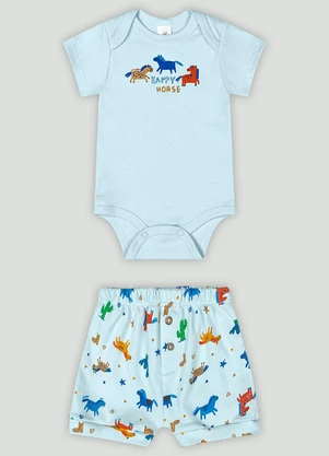 Conjunto Bebê com Body e Shorts Up Baby Azul - UP BABY