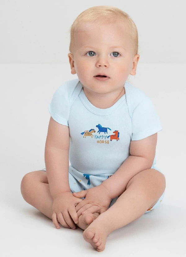 Up Baby - Conjunto Bebê com Body e Shorts Up Baby Azul