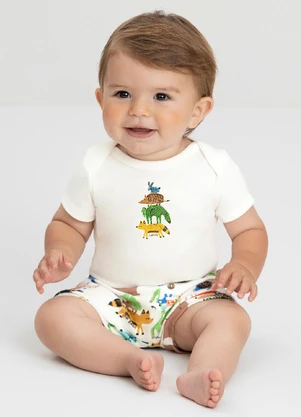 Up Baby - Conjunto Bebê com Body e Shorts Branco - UP BABY