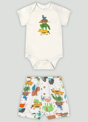 Up Baby - Conjunto Bebê com Body e Shorts Branco - UP BABY