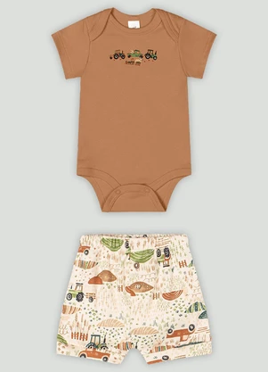 Conjunto Bebê com Body e Shorts Up Baby Marrom - UP BABY