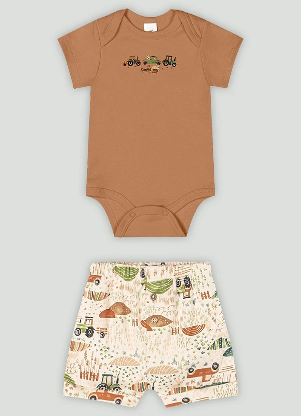 Up Baby - Conjunto Bebê com Body e Shorts Up Baby Marrom