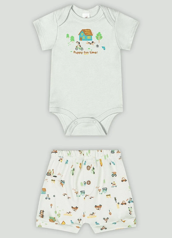 Up Baby - Conjunto Bebê com Body e Shorts Up Baby Verde