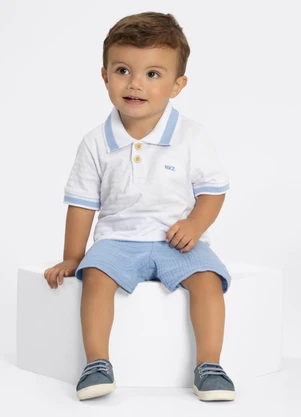 Alakazoo - Conjunto Bebê com Camisa Polo e Bermuda Branco - ALAKAZOO