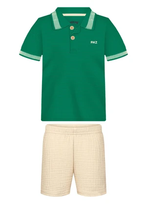 Alakazoo - Conjunto Bebê com Camisa Polo e Bermuda Verde - ALAKAZOO