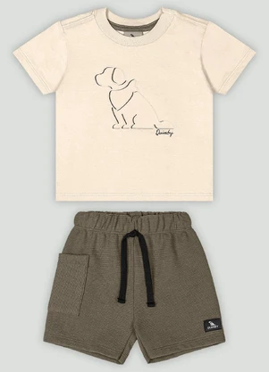 Conjunto Bebê com Camiseta e Bermuda Quimby Bege - QUIMBY