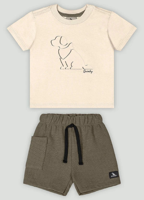 Quimby - Conjunto Bebê com Camiseta e Bermuda Quimby Bege