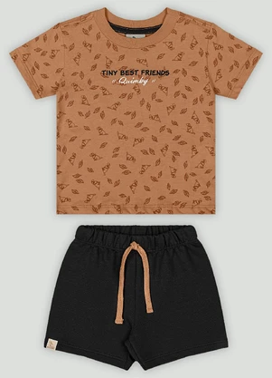 Conjunto Bebê com Camiseta e Bermuda Quimby Marrom - QUIMBY