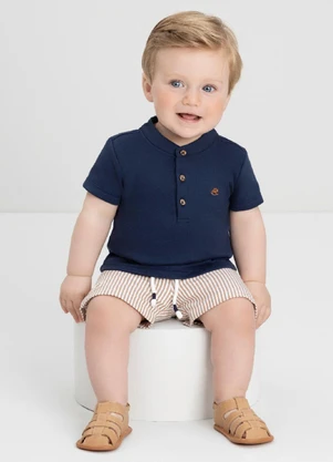Conjunto Bebê com Camiseta e Bermuda Up Baby Azul - UP BABY