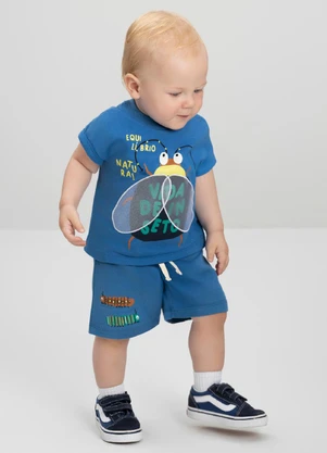 Conjunto Bebê com Camiseta e Short Três e Já Azul - TRÊS E JÁ
