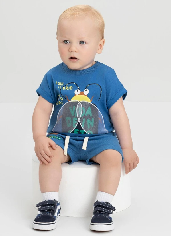 Três e Já - Conjunto Bebê com Camiseta e Short Três e Já Azul