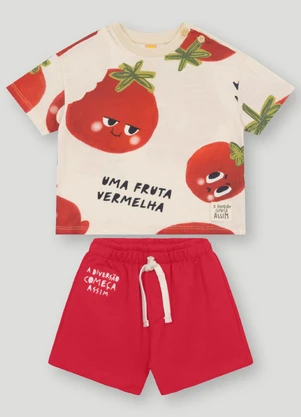 Conjunto Bebê com Camiseta e Short Três e Já Bege - TRÊS E JÁ