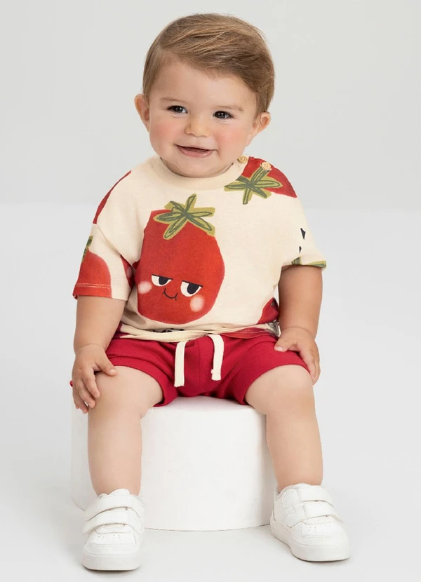 Três e Já - Conjunto Bebê com Camiseta e Short Três e Já Bege