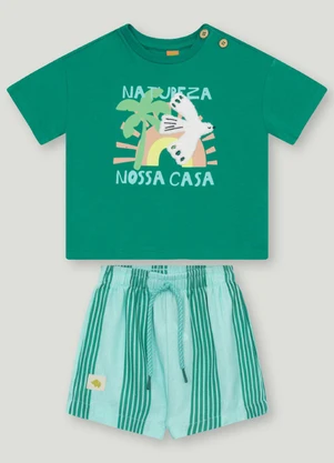 Conjunto Bebê com Camiseta e Short Três e Já Verde - TRÊS E JÁ