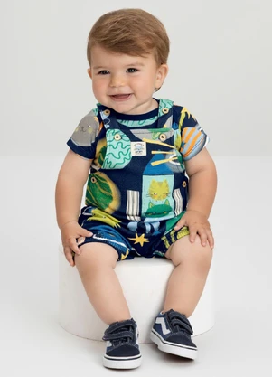 Conjunto Bebê com Jardineira e Body Três e Já Azul - TRÊS E JÁ