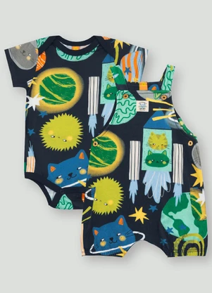 Conjunto Bebê com Jardineira e Body Três e Já Azul - TRÊS E JÁ