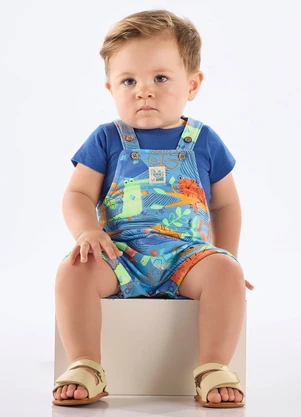 Up Baby - Conjunto Bebê com Jardineira e Body Azul - UP BABY