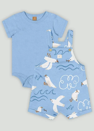 Conjunto Bebê com Jardineira e Body Up Baby Azul - UP BABY
