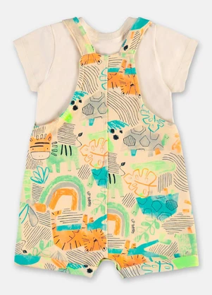 Up Baby - Conjunto Bebê com Jardineira e Body Bege - UP BABY
