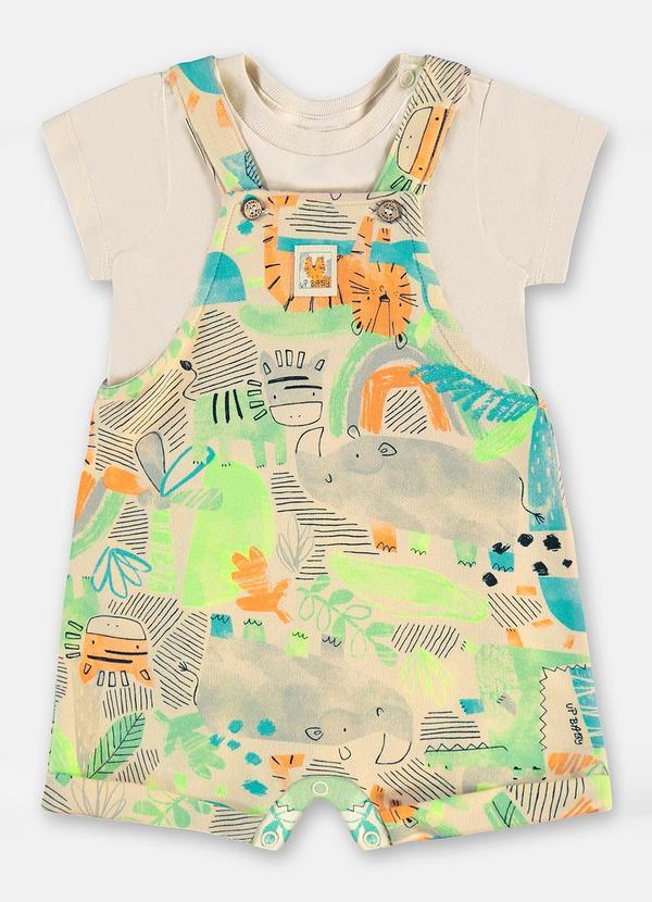 Up Baby - Conjunto Bebê com Jardineira e Body Bege