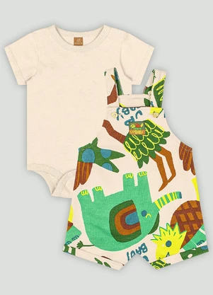 Conjunto Bebê com Jardineira e Body Up Baby Bege - UP BABY