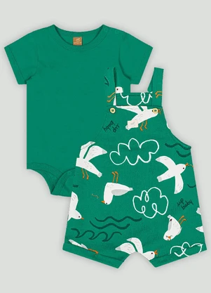 Up Baby - Conjunto Bebê com Jardineira e Body Verde - UP BABY