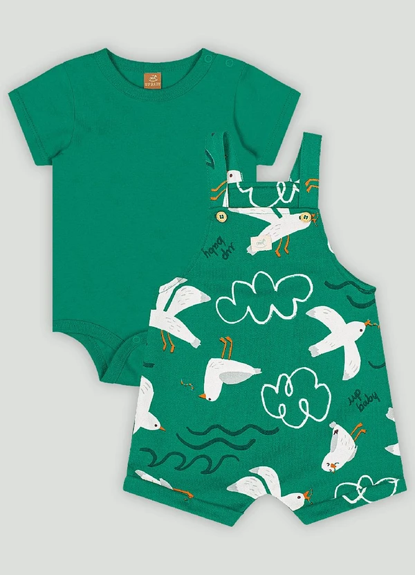 Up Baby - Conjunto Bebê com Jardineira e Body Verde