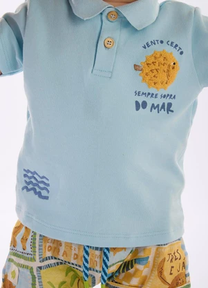 Três e Já - Conjunto Bebê com Polo e Short Azul - TRÊS E JÁ