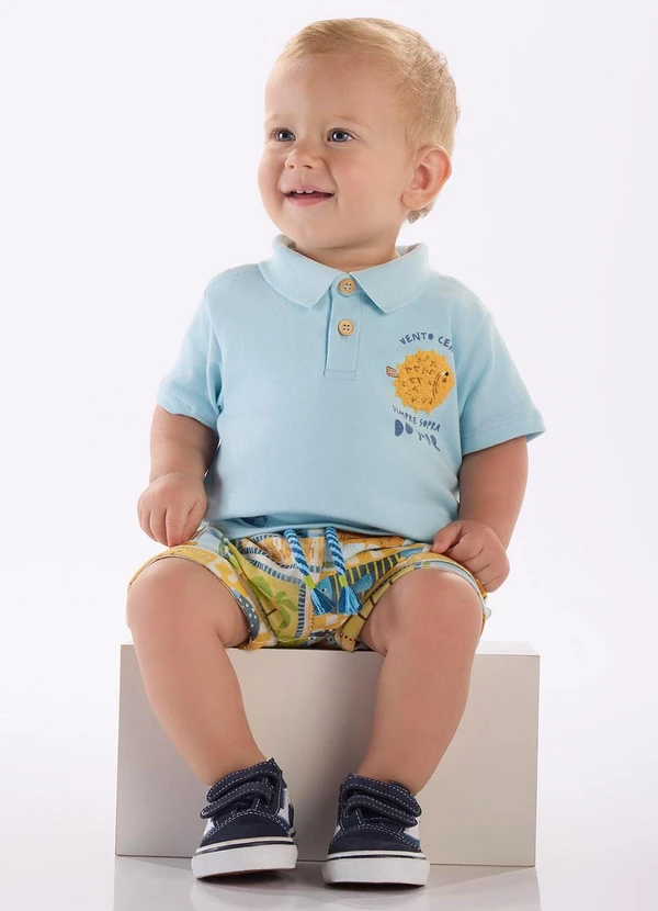 Três e Já - Conjunto Bebê com Polo e Short Azul 1